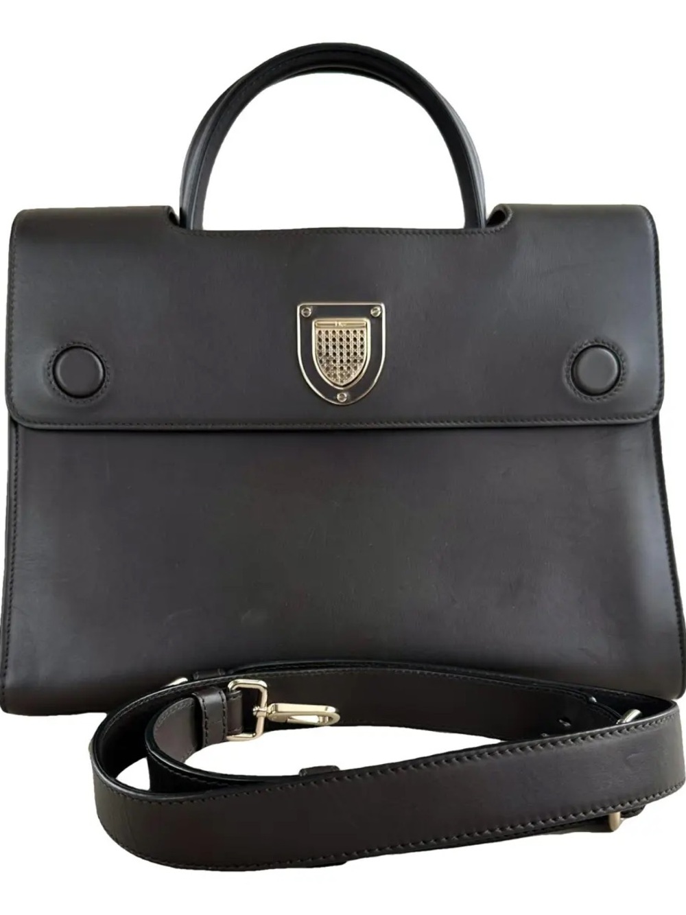 DIOR Diorever Brown Leather Top-Handle 2 Way Bag /w Strap & Authenticity Card
